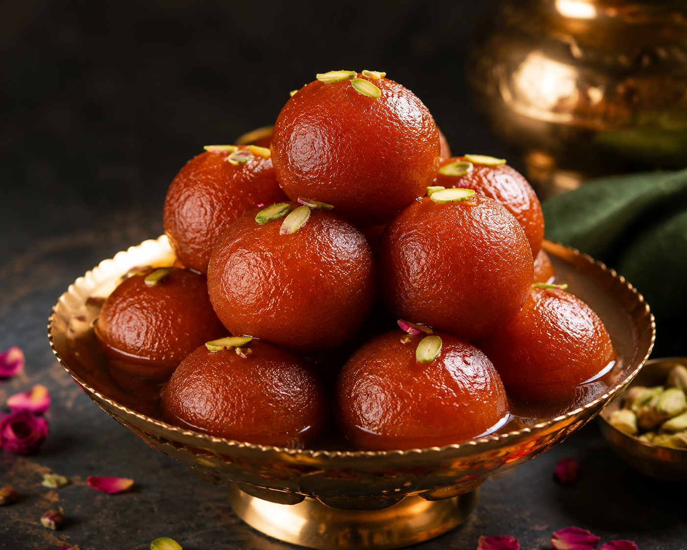 Gulab Jamun - soft fried milk solids in rose syrup